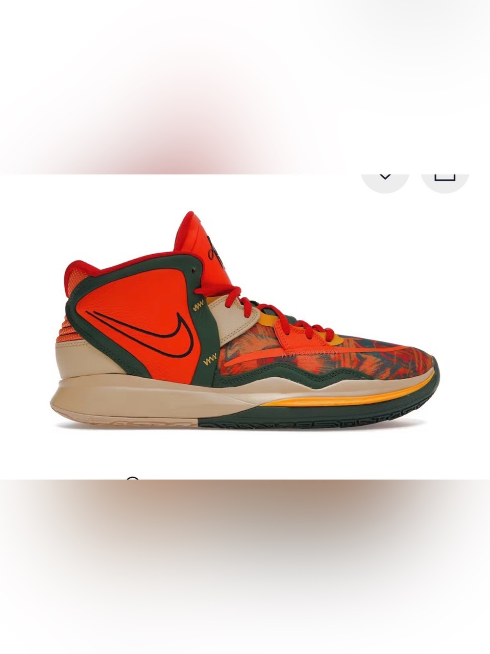 Kyrie Infinity basketball sneakers in a multicolor, safety orange, and green.
